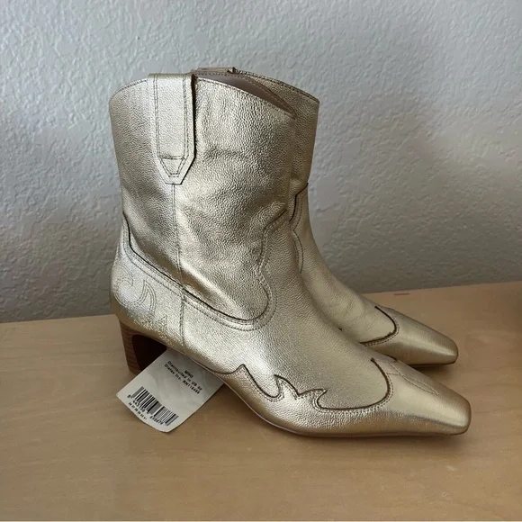 Mango sz 39 Violeta Gold bovine leather cowboy boots bloggers fav - Picture 2 of 16